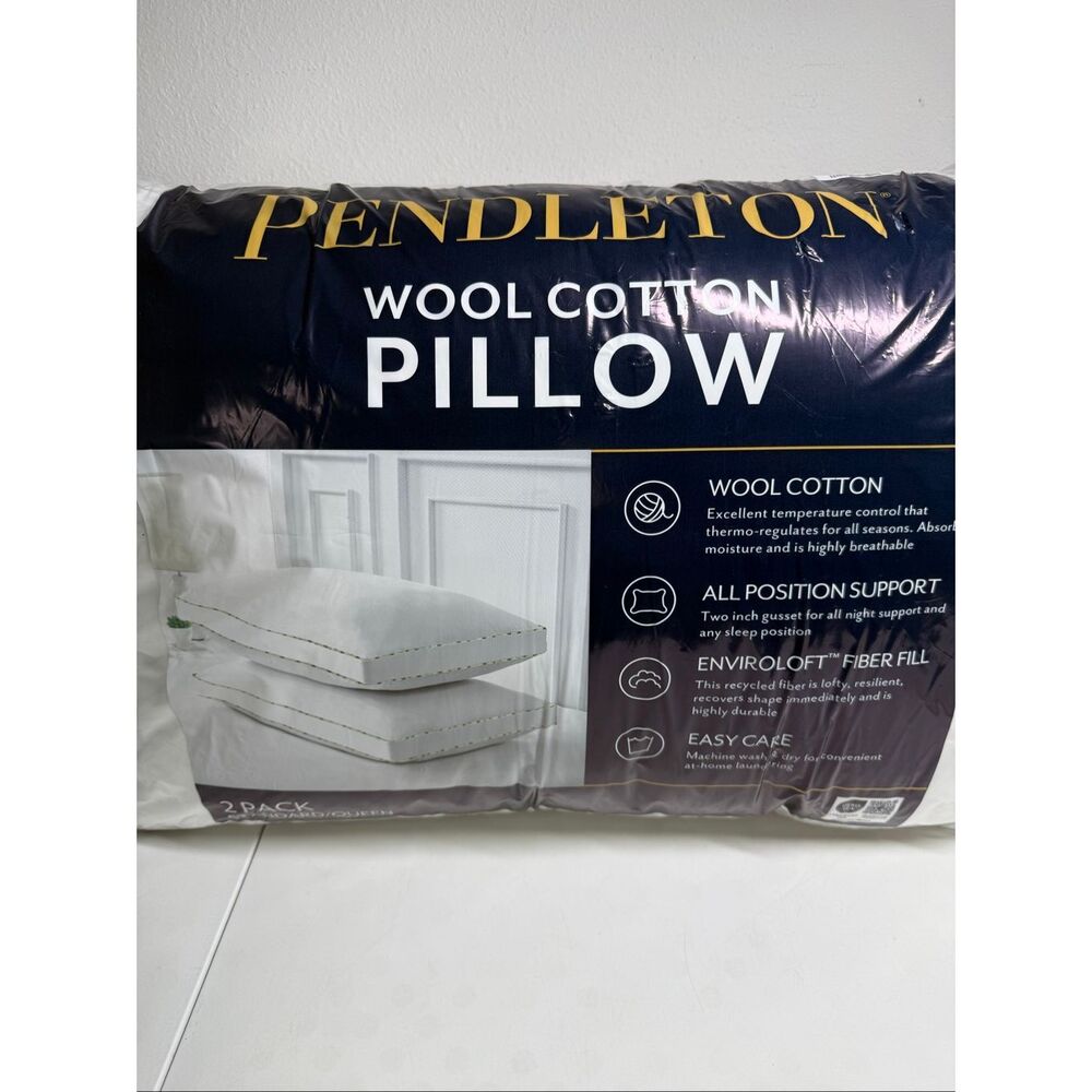 NWT Pendleton 2 Pillows Wool Cotton Temperature Control All Position Support